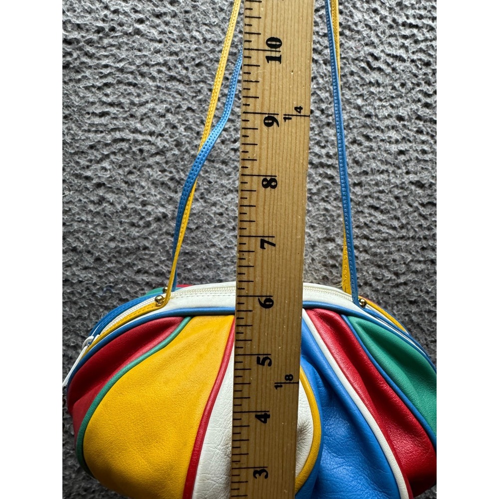 Vintage Brio Womens Rainbow Leather Balloon Ball Shoulder Bag Multicolor 8" x 9" - Picture 10 of 12